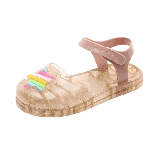 Image of Momolaa Toddler Girls Jelly Shoes Sandals size 13 Closed Toe Princess Summer Dress Shoes Waterproof Gladiator Fisherman Water Beach Flat Sandals for Kid Star# Khaki Footwear