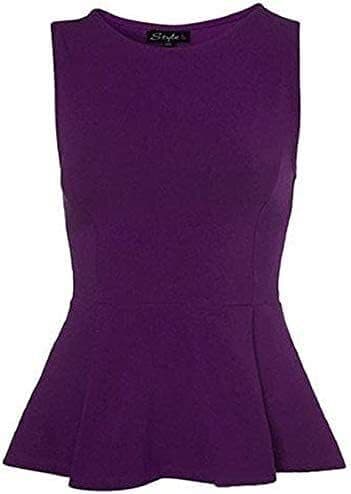 Image of P&R DANCEWEAR LTD Plain Peplum TOP- Skater Frill Round Collar Dress for Women Sleeveless (Purple, M-L)