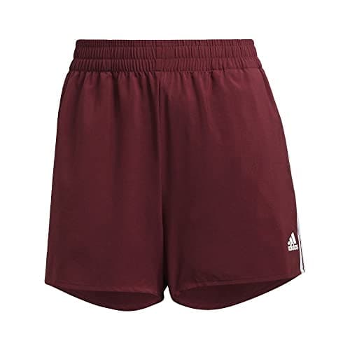 Image of adidas Women's Standard Designed 2 Move Woven 3-Stripes Sport Shorts, Victory Crimson/White, X-Large