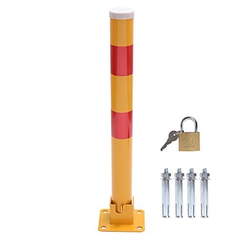 Image of KATSU Car Parking Space Lock Bollard, High Visibility Yellow and Red Lockable Fold Down Car Parking Barrier Post, Private Car Park Driveway Guard Saver Blocker, 60cm Height, Budget Range