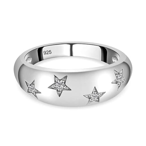 Image of TJC Genuine White Diamond 925 Sterling Silver Platinum Plated Star Dome Ring for Women and Girl Proposal Wedding Anniversary Birthday Engagement Gemstone Jewellery Size V
