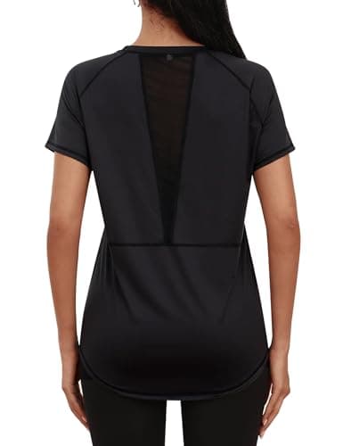 Image of Gyabnw Gym Tops for Women Yoga Running Wear Tee Shirts Moisture Wicking Athletic Fitness Tee Exercise Sports Tops Black