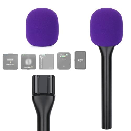 Image of YOUSHARES Interview GO Handheld Adapter - Microphone Handle for Rode Wireless GO II Mic, Wireless GO/Me/Pro, DJI Mic, DJI Mic 2, with Mic Cover Foam (Purple Foam)