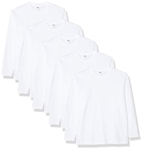 Image of Fruit of the Loom Men's Original Long Sleeved Tee, 5 Pack Regular Fit Crew Neck Long Sleeve 5 T - Shirt, White (White 30), Small (Manufacturer Size:S)