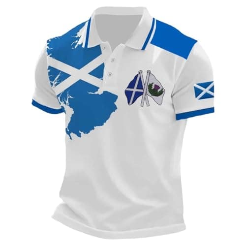 Image of Football Jersey Men, Scotland Football Shirt Mens 2026 World Cup: Breathable Polo Shirts Stretch Poloshirt Breathable Jersey Tops Retro Jerseys Top Short Sleeve Graphic Clothing Blue S