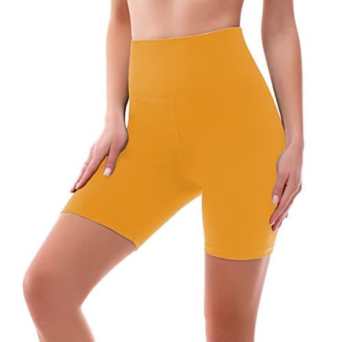 Image of SINOPHANT High Waisted Cycling Shorts Women - Tummy Control Buttery Soft Biker Yoga Running Gym Black Workout Athletic Shorts(S-M,1 Dark yellow)