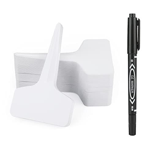 Image of KINGLAKE Plant Labels and Pen for Outdoor Plants, Plant Markers & Labels Plastic White Garden Plant Tags for Seed, Herb, Seedling, Vegetables, Flower, Potted Plant, 6x10cm, T-Type, 50