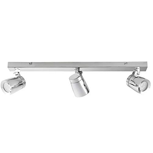 Image of 3X 35W GU10 | Bathroom Ceiling Bar Spotlight | Chrome Plate & Glass Shade | Modern IP44 Adjustable Spotlight | Triple Moving Tilting & Rotating | Kitchen Island Worktop/Commercial | LED Dimmable