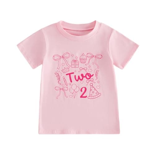 Image of Himllauen Toddler Baby Girls Summer Birthday Shirts Number Letter Print Short Sleeve Crew Neck Cute T-Shirt Little Girls Birthday Summer Clothes Tops 1-6 Years (Pink Bow 2, 2-3 Years)