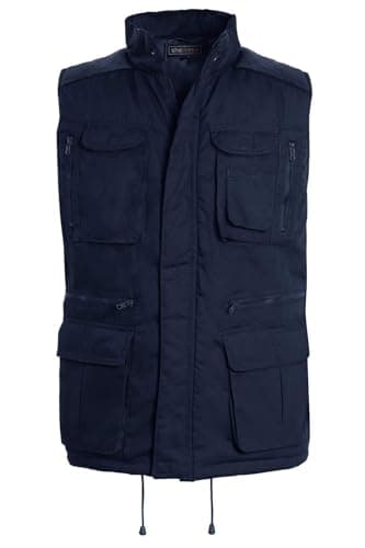 Image of shelikes Men Gilet Body Warmer Multi Pockets Jacket Sleeveless Safari Vest Hiking Waistcoat Navy