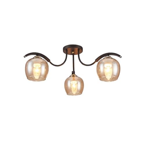 Image of TEKLED Amber Glass Black Semi-Flush Ceiling Light E27 - Modern / 3 Lamp
