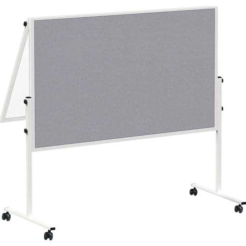 Image of MAUL MAULsolid Presentation Board 150 x 120 cm | Folding Whiteboard with Double-Sided Use | Two Parts: Magnetic Board and Felt Notice Board | Board for Office, School, University | White/Grey