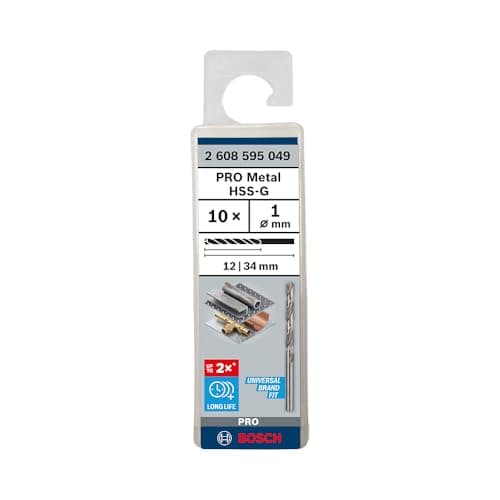 Image of Bosch 10x PRO Metal HSS-G Twist Drill Bit Standard Length (for Non-ferrous metals, Steel, Ø 1,00 mm, Professional Accessory Rotary Drill/Drivers)