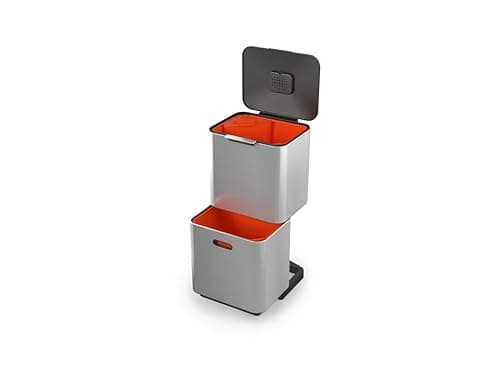 Image of Joseph Joseph Totem Max 60 Litre Waste Separation and Recycling Kitchen Bin with Odour filter and removable food waste caddy, Stainless Steel