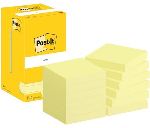 Image of Post-it Notes Canary Yellow, Pack of 12 Pads, 100 Sheets per Pad, 76 mm x 76 mm, Yellow Color - Self-Stick Notes for Note Taking, to Do Lists & Reminders