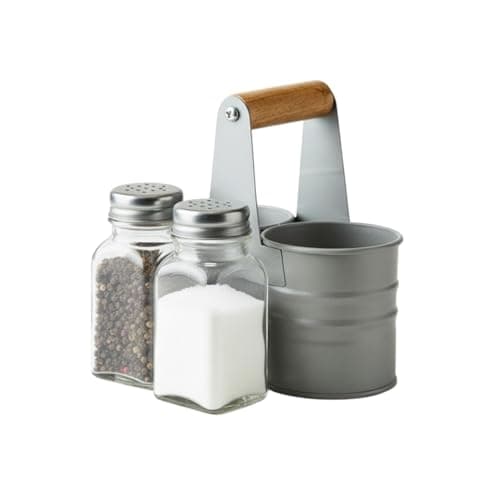 Image of PAAJEE Salt and Pepper Shaker Set with Storage Holder - Premium Glass Salt and Pepper Pots with Convenient Metal Holder with Carry Handle for Kitchen Dining and Table Use