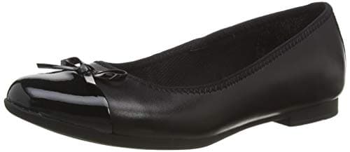 Image of Clarks Girl's Scala Bloom Y Ballet Flats, Black Leather, 3.5 UK