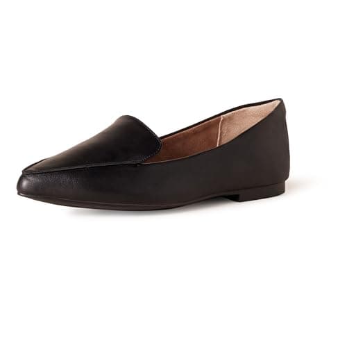 Image of Amazon Essentials Women's Loafer Flat, Black Faux Leather, 3 UK