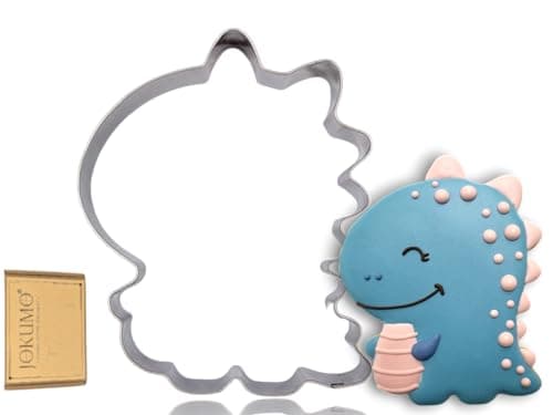 Image of JOKUMO Cute Kid Dinosaur Cookie Cutter 4” Large Kid Dino Cookie Cutter Mold - 18/0 Stainless Steel