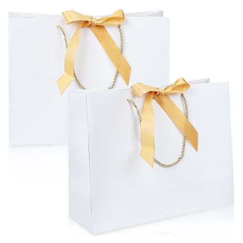 Image of SUSNUAN 2 Pcs Large Gift Bags, White Paper Bags with Silver Bow Ribbon, Paper Party Bag with Handles for Wedding, Baby Shower, Birthday, Celebration, Christmas (32 X 25 X 11 cm), 0.16 kilograms