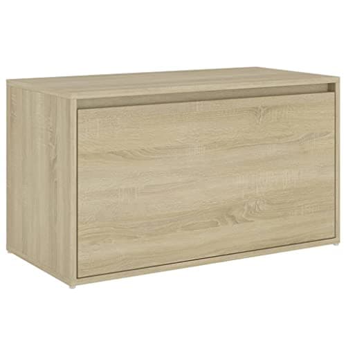Image of vidaXL Hall Bench with Easy-Sliding Drawer, Engineered Wood with Sonoma Oak Finish- Stylish and Practical Furniture Choice for Living Room, Hallway