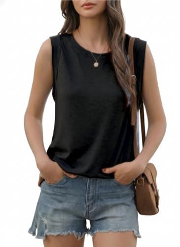 Image of Ebifin Women's Summer Sleeveless T Shirts Loose Fit Basic Crew Neck Vest Tank Tops .Black.M