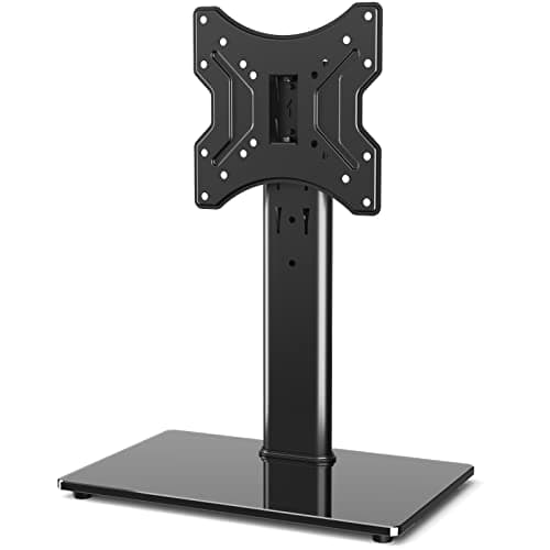 Image of RFIVER Universl Swivel TV Stand Base Table Top TV Stand Replacement for Most 23-43 inch Flat Curved TV, Height Adjustable, Tempered Glass Base max 30kgs