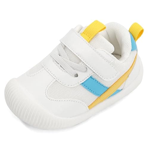 Image of MK MATT KEELY Baby Boys Girls First Walking Shoes Toddler Anti-Slip Soft PU Leather Prewalker Sneakers,Size 5 UK Child,Yellow