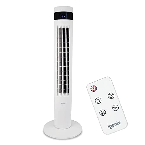 Image of Igenix IGFD6035W Oscillating Digital Tower Fan, 35 Inch, Remote Control, 12 Hour Timer, 3 wind speed settings, Touch button control, Floor Standing for Home & Office, White