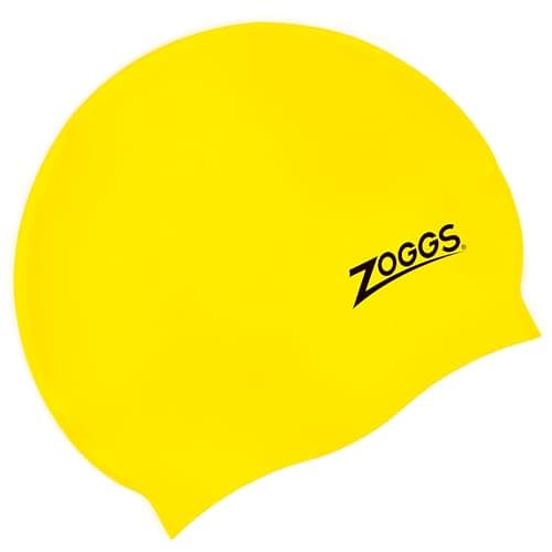 Image of Zoggs Unisex Silicone Swimming Cap with Embossed Non-Slip Inner Surface, Yellow, Adult