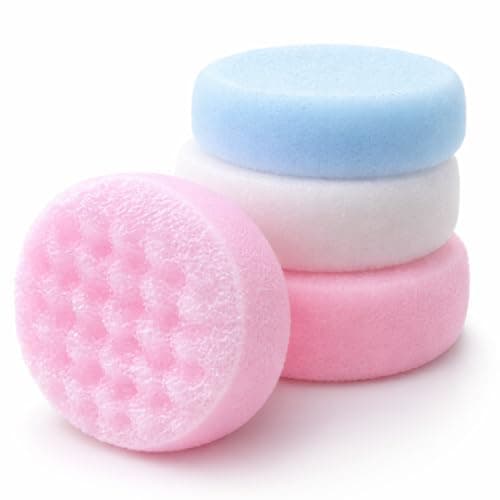 Image of 4 Pack Exfoliating Bath Sponges – Double-Sided Body Shower Scrubber for Gentle Exfoliation, Deep Cleansing & Massage – Soft Family Bath Sponge Set