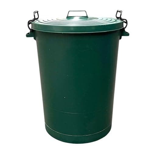 Image of Chabrias Ltd Heavy Duty 110 Litre Green UK Made Plastic Bin Dustbin, Indoor or Outdoor with Locking Clip Lid for Home Garden Rubbish Waste Animal Feed