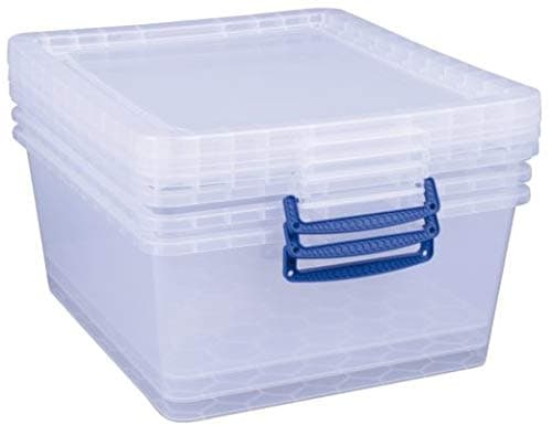 Image of Really Useful Box 3 x 17.5 Litre Nestable Box with Lid - 380 x 460 x 195 mm - Transparent