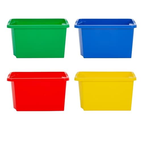Image of Wham Stack & Store 4 x 30L Plastic Storage Boxes | Ideal for Toys, Classrooms & Playrooms | Stackable & Nestable | Integrated Handles | Made in UK - Mixed Colours