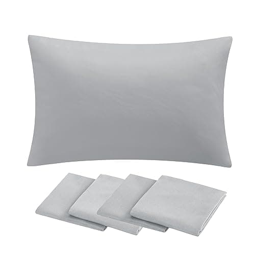 Image of Aisbo Grey Pillow Cases 4 Pack - Light Grey Plain Standard Pillowcases Set of 4, Soft Microfiber Pillow Cover with Envelope Closure 50x75 cm