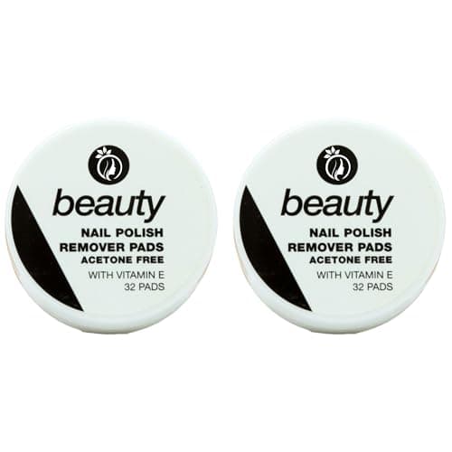 Image of Acetone-Free Nail Polish Remover Pads with Vitamin E – 2 Packs of 32 Pads Each – Gentle and Effective for Easy Removal of Nail Polish