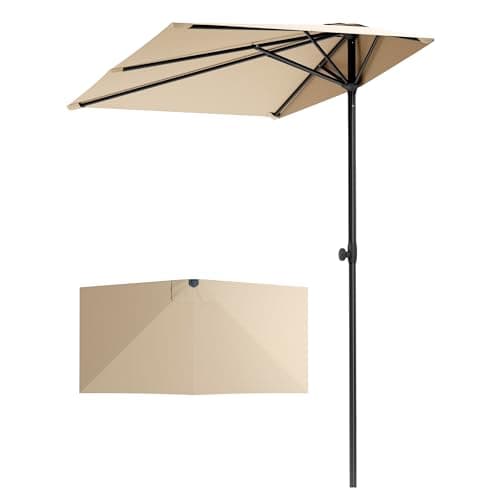Image of PHI VILLA 2.5x1.3m Half Parasol with Clamp, Height Adjustable Patio Umbrella, Space Saving Rectangle Garden Parasol, Sun Shade UV50+ Protection for Garden Balcony, Green