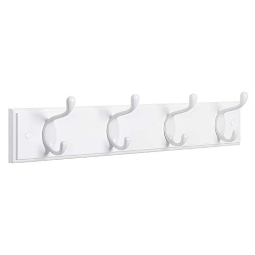 Image of SONGMICS Coat Rack, Wall-Mounted Coat Hook, 4 Dual Metal Hooks, for Coats, Bags, in the Hallway, Bedroom, Living Room, White LHR23WT
