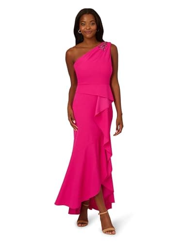 Image of Adrianna Papell Women's Beaded Knit Crepe Gown Special Occasion Dress, Fuchsia, 22