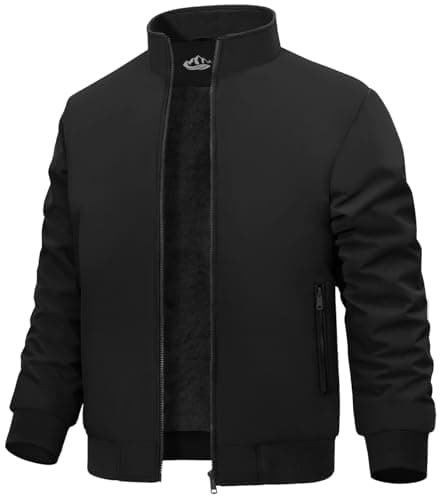 Image of Lonya Men's Bomber Jackets Fleece Winter Windproof Zip Up Warm Thermal Jacket Waterproof Casual Baseball Coats with Zipper Pockets, Black, XXL