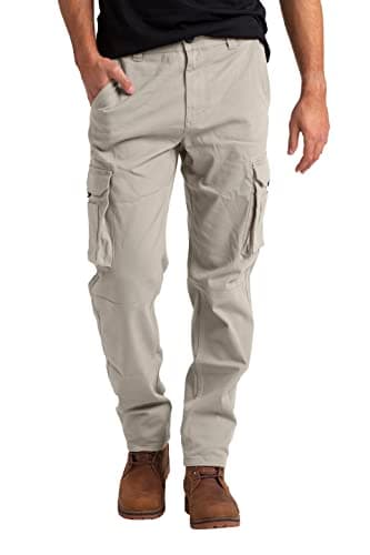 Image of westAce Men's Cargo Work Trousers Casual Stretch Cotton Heavy Duty Relaxed Fit Durable Safety Multi Pockets Construction Work Hiking Combat Work Utility Cargo Pants 32W-44W (Stone, 32W / 30L)