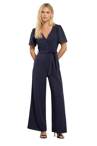 Image of M&Co Petite Blue Wide Leg Jumpsuit - Women's