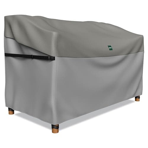 Image of AWNIC Garden Furniture Cover 3 Seater Waterproof Bench Cover Heavy Duty - Ripstop Fabric Top with 6 Windproof Straps, Outdoor Bench Cover with Air Vents, UV Resistant - Grey (160x70x60/88cm)