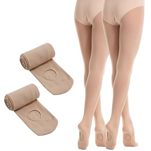 Image of viiotu 2 Pairs 60D Girls Ballet Tights - Ultra Soft Convertible Dance Tights with Elastic Waist & Reinforced Crotch (UK, Age, 5 Years, 8 Years, Regular, Skin 2 Pairs)