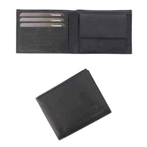 Image of Guinness® Black Leather Wallet with Coin Pocket – RFID Blocking, Genuine Leather Bi-Fold Wallet for Men, Card Slots & Cash Compartment, Classic & Durable Design – Official Merchandise