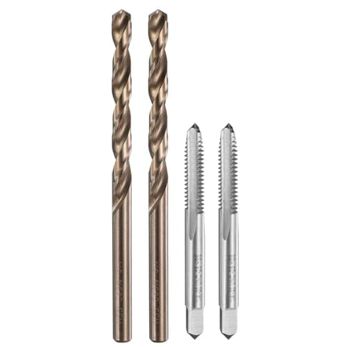 Image of sourcing map Tap and Drill Bit Set, 2pcs 1/4-20 UNC Straight Flute Thread Screw Taps & 2pcs 5.1mm Twist Drill Bits, Uncoated/Roasted Yellow HSS-6542/M35 HSS-CO Tapping Threading Tool Kit