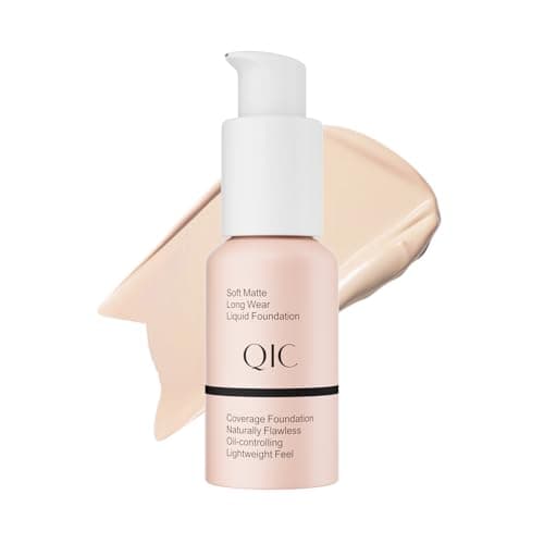 Image of QIC Liquid Foundation Full Coverage, Waterproof & Long Lasting, Buildable Coverage Foundation with Soft Matte Finish, Sweat Resistant & Oil Control for Flawless Look (01 Porcelain)