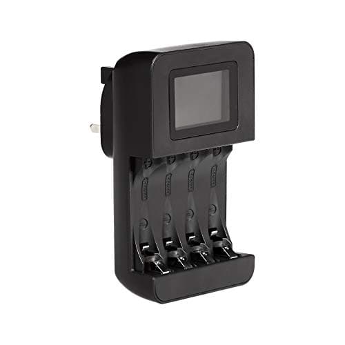 Image of Amazon Basics Intelligent Digital Battery Charger for 4 AA, AAA, Black