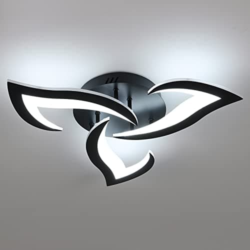 Image of SENQIU Modern LED Ceiling Light, 36W 3 Heads Petals LED Ceiling Lights, Cool White 6500K, Flower-Shaped Chandelier Lighting Fixture for Living Room Bedroom Dining Room, Black