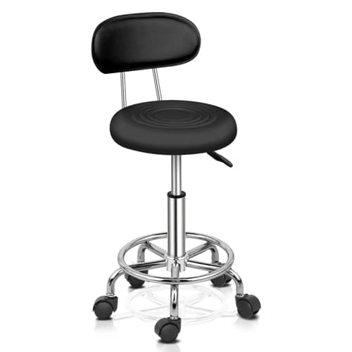 Image of Bonnlo Adjustable Rolling Swivel Stool, Hydraulic Heavy Duty Drafting Chair Stool with Backrest, for Salon Office Therapist Beauty Spa Hairdressing Tattoo, 360-Degree Rolling Wheel, Black